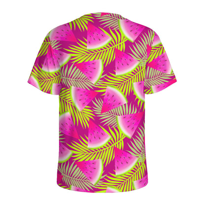Purple Tropical Watermelon Pattern Print Men's Sports T-Shirt