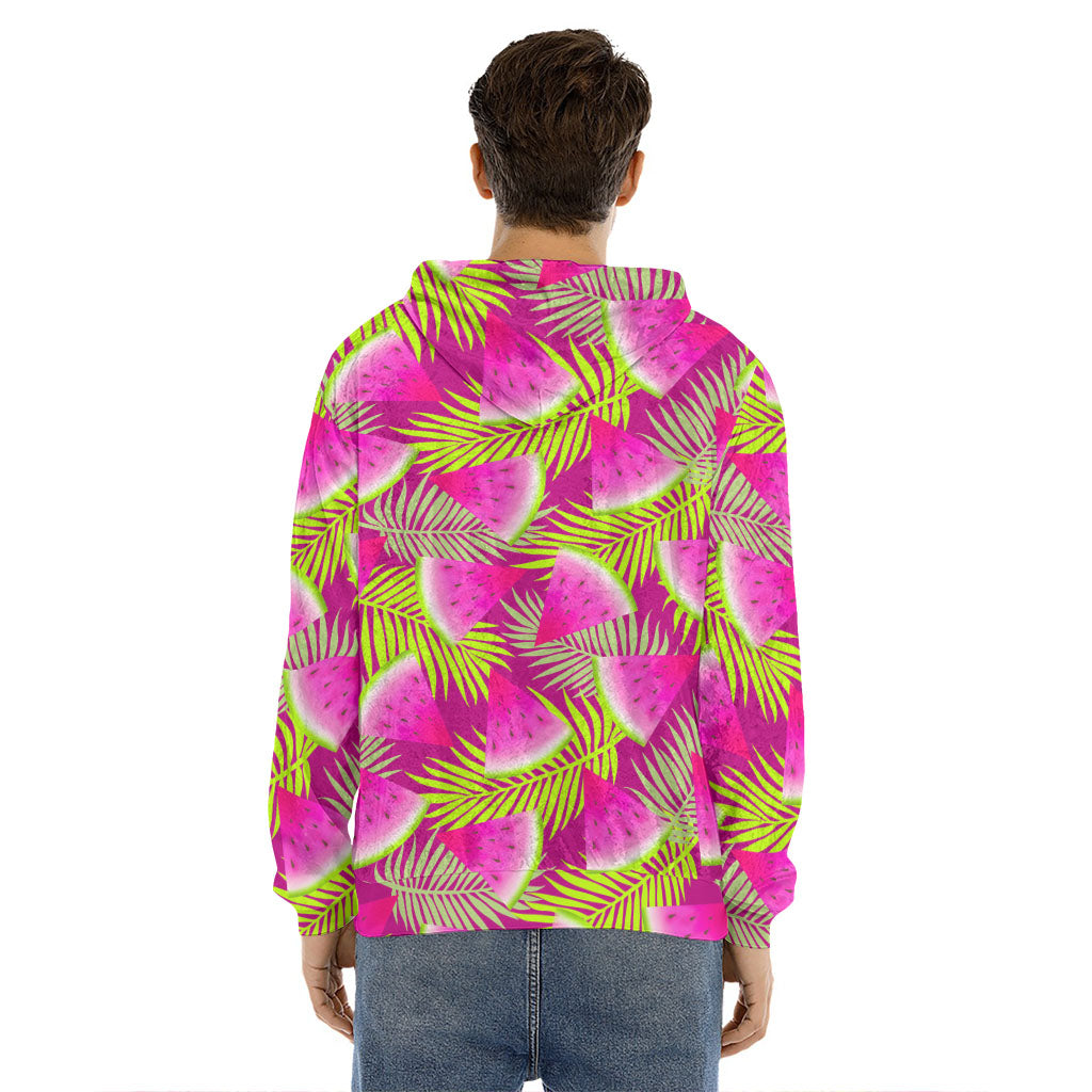 Purple Tropical Watermelon Pattern Print Men's Velvet Pullover Hoodie