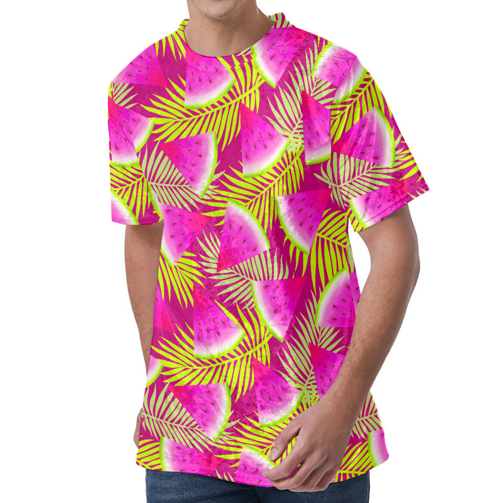 Purple Tropical Watermelon Pattern Print Men's Velvet T-Shirt