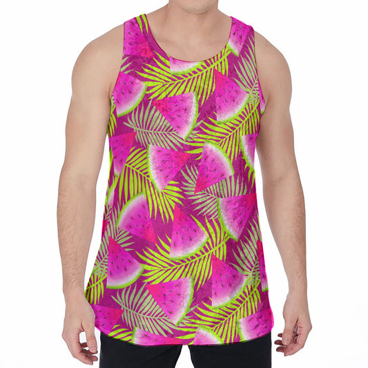 Purple Tropical Watermelon Pattern Print Men's Velvet Tank Top