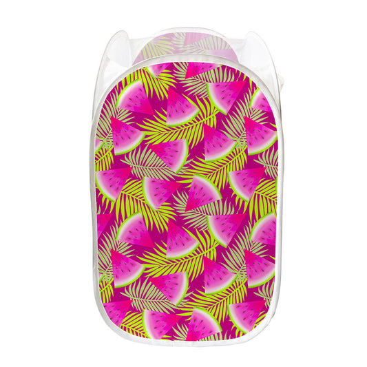 Purple Tropical Watermelon Pattern Print Mesh Laundry Hamper