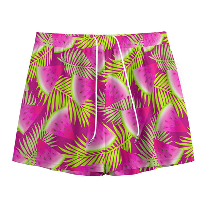 Purple Tropical Watermelon Pattern Print Mesh Shorts