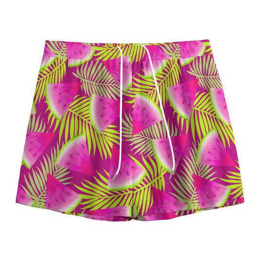 Purple Tropical Watermelon Pattern Print Mesh Shorts