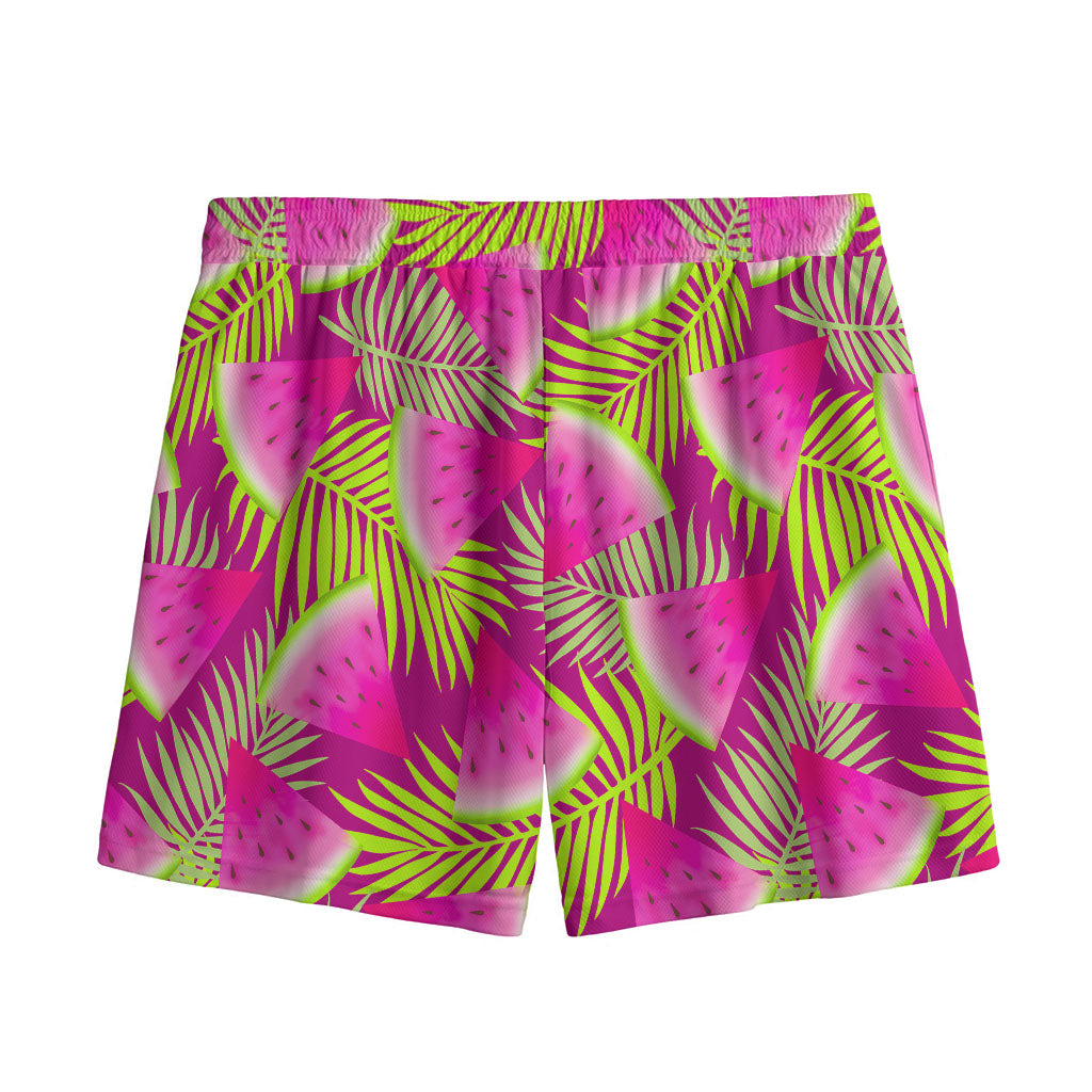 Purple Tropical Watermelon Pattern Print Mesh Shorts