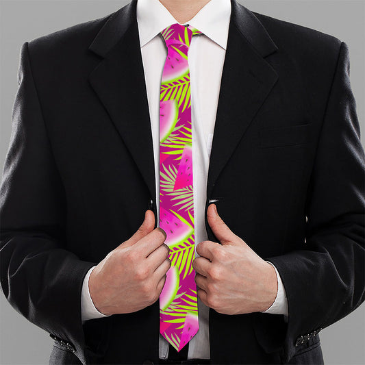 Purple Tropical Watermelon Pattern Print Necktie