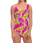 Purple Tropical Watermelon Pattern Print One Piece Swimsuit