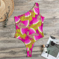 Purple Tropical Watermelon Pattern Print One Shoulder Bodysuit