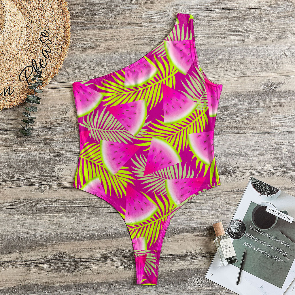 Purple Tropical Watermelon Pattern Print One Shoulder Bodysuit