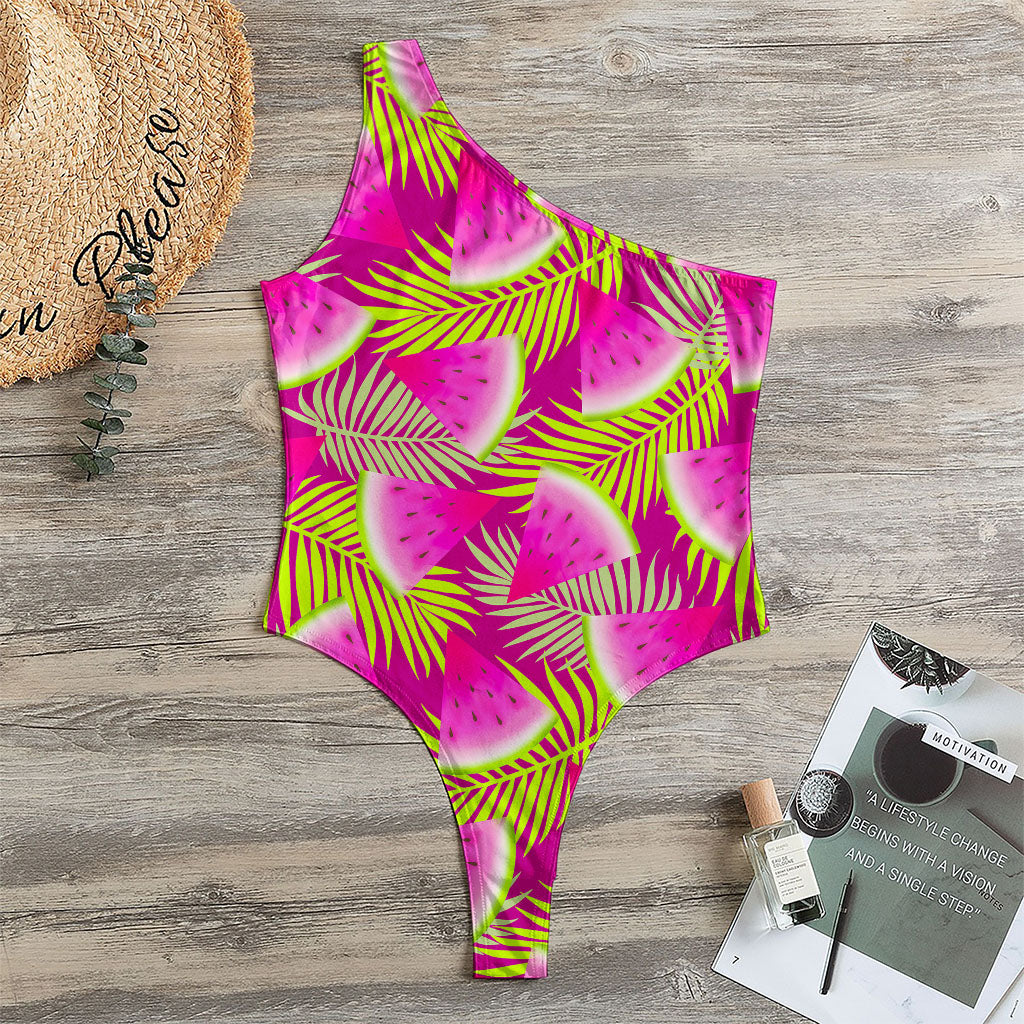 Purple Tropical Watermelon Pattern Print One Shoulder Bodysuit