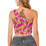 Purple Tropical Watermelon Pattern Print One Shoulder Crop Top
