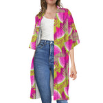 Purple Tropical Watermelon Pattern Print Open Front Beach Cover Up