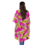 Purple Tropical Watermelon Pattern Print Open Front Beach Cover Up