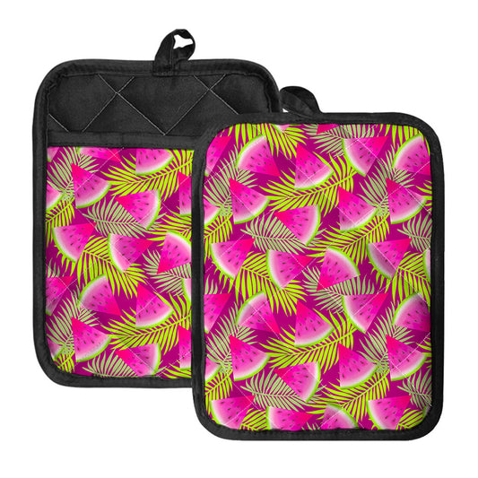 Purple Tropical Watermelon Pattern Print Pot Holders With Pocket