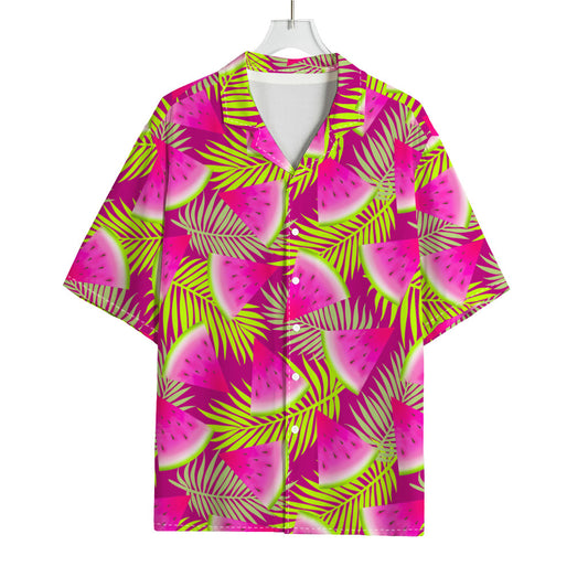 Purple Tropical Watermelon Pattern Print Rayon Hawaiian Shirt