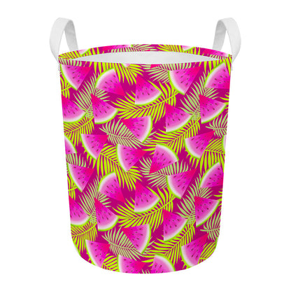 Purple Tropical Watermelon Pattern Print Round Laundry Basket
