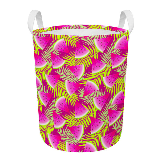 Purple Tropical Watermelon Pattern Print Round Laundry Basket