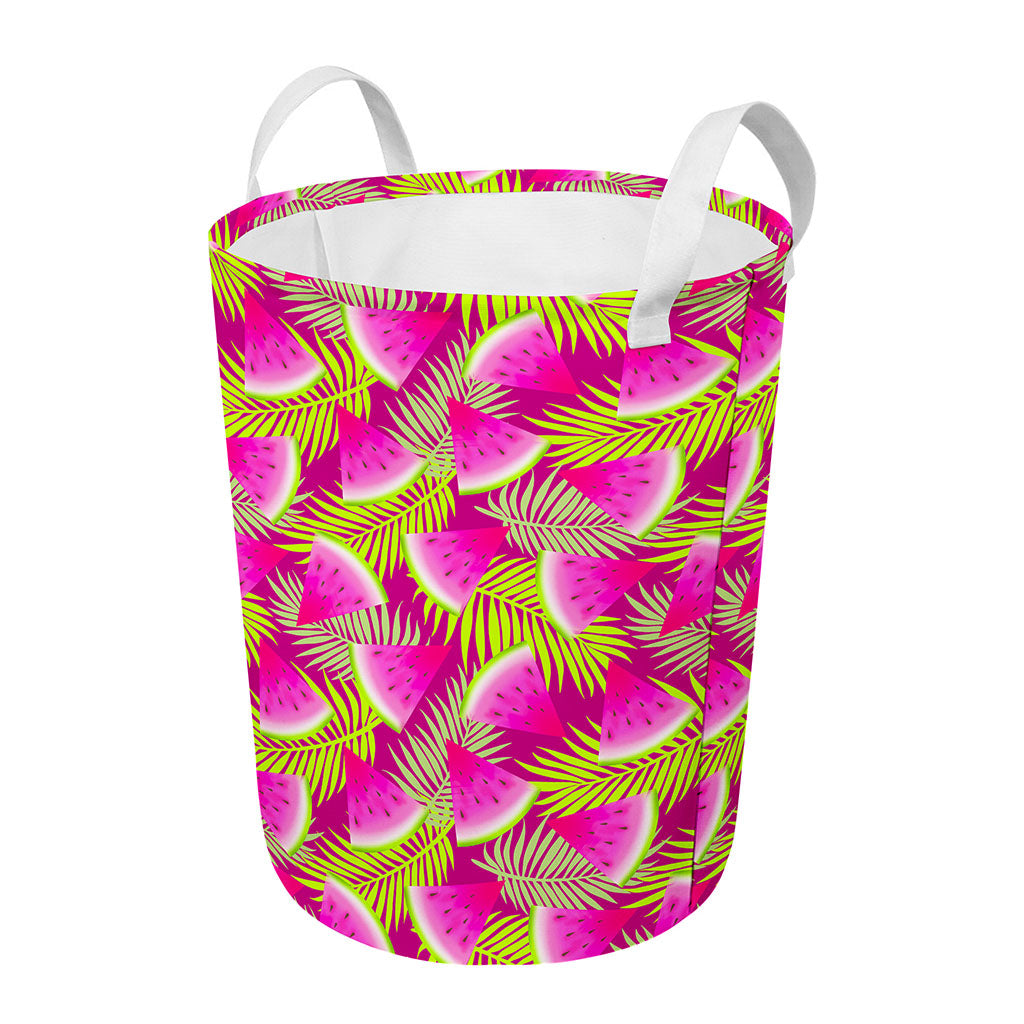 Purple Tropical Watermelon Pattern Print Round Laundry Basket