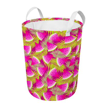 Purple Tropical Watermelon Pattern Print Round Laundry Basket