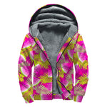 Purple Tropical Watermelon Pattern Print Sherpa Lined Zip Up Hoodie