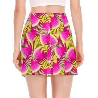 Purple Tropical Watermelon Pattern Print Side Slit Mini Skirt