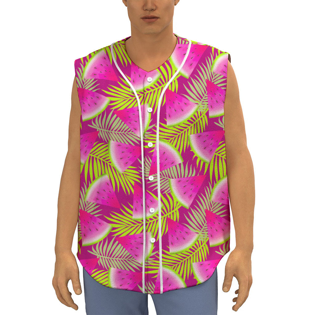 Purple Tropical Watermelon Pattern Print Sleeveless Baseball Jersey