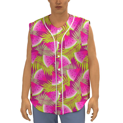 Purple Tropical Watermelon Pattern Print Sleeveless Baseball Jersey