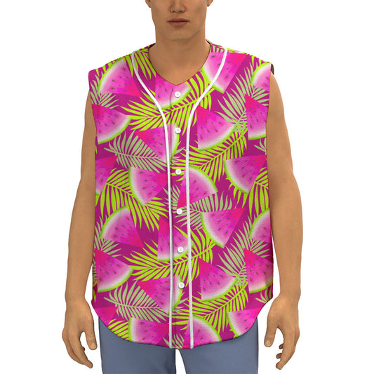 Purple Tropical Watermelon Pattern Print Sleeveless Baseball Jersey