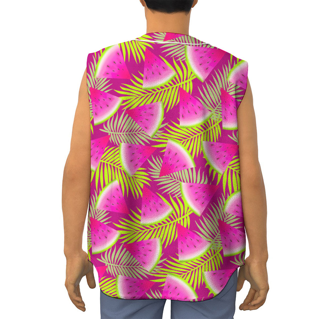 Purple Tropical Watermelon Pattern Print Sleeveless Baseball Jersey