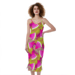Purple Tropical Watermelon Pattern Print Slim Fit Midi Cami Dress