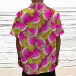Purple Tropical Watermelon Pattern Print Textured Short Sleeve Shirt