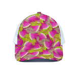 Purple Tropical Watermelon Pattern Print White Mesh Trucker Cap