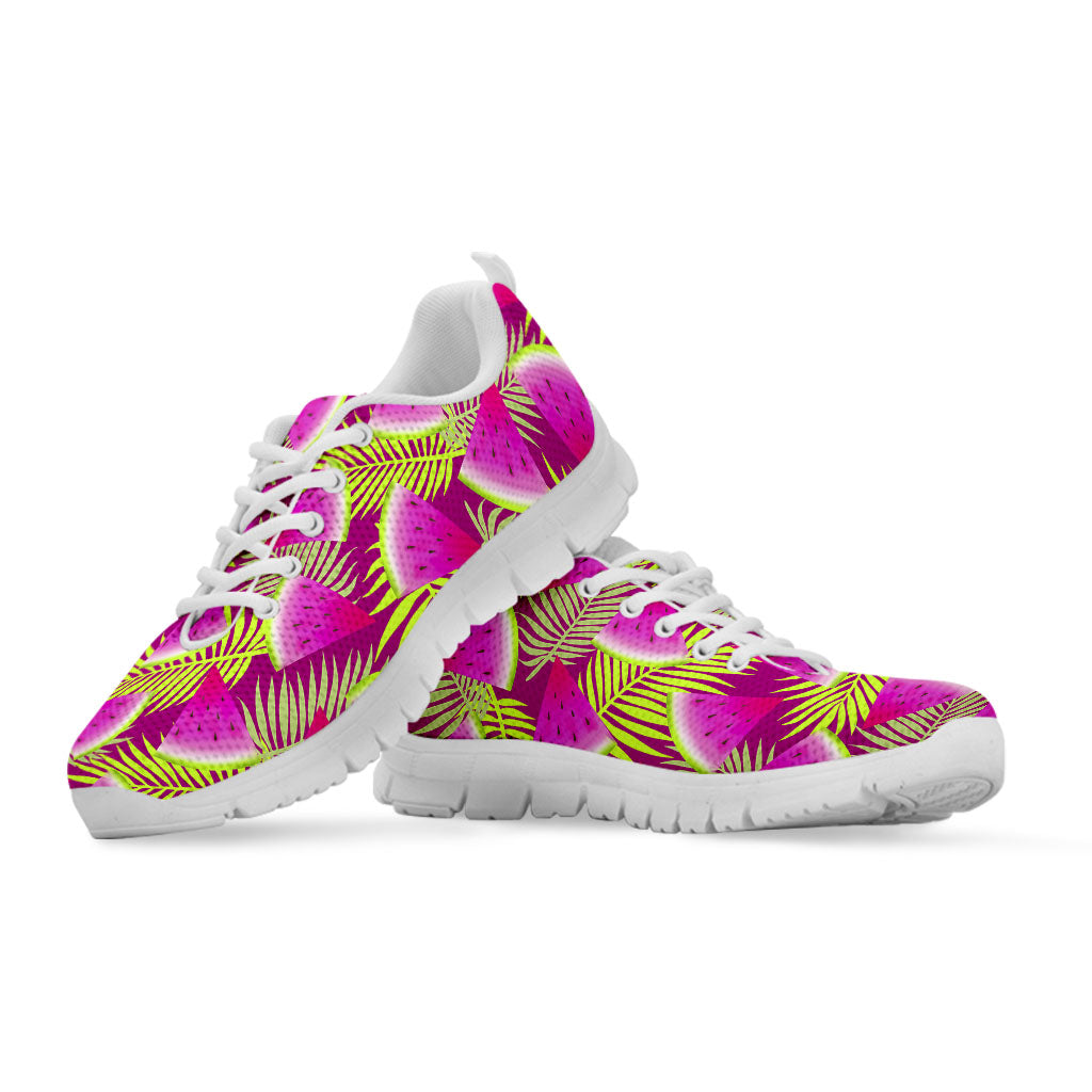 Purple Tropical Watermelon Pattern Print White Running Shoes