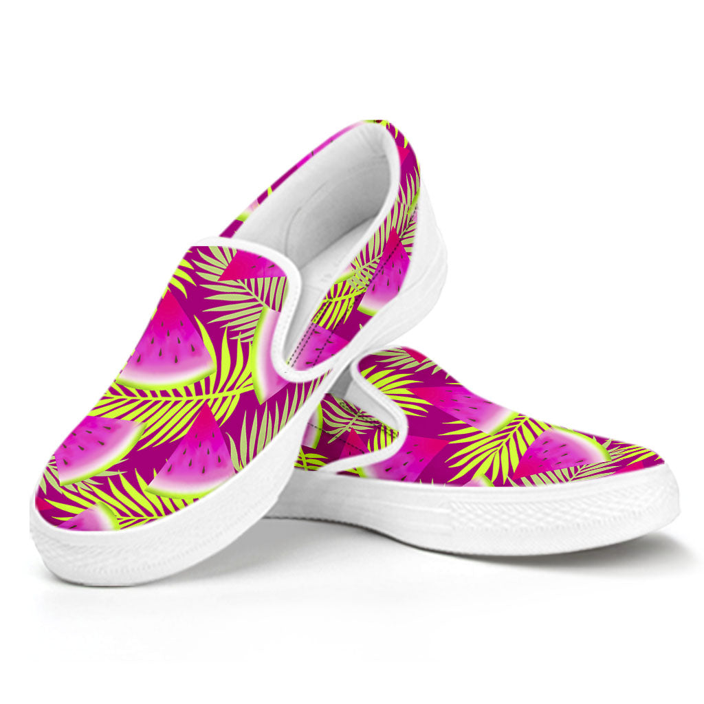 Purple Tropical Watermelon Pattern Print White Slip On Sneakers