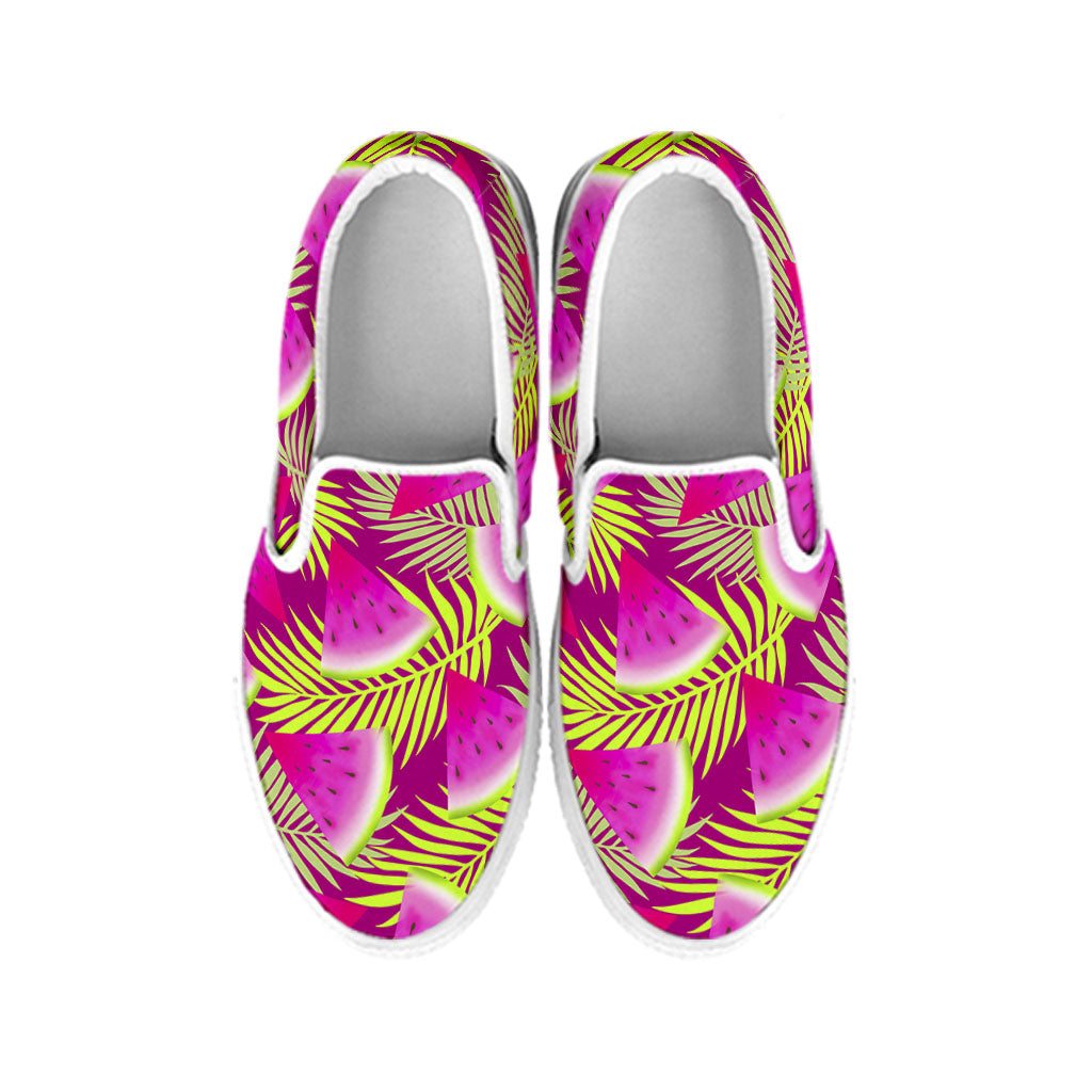 Purple Tropical Watermelon Pattern Print White Slip On Sneakers