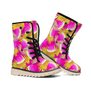 Purple Tropical Watermelon Pattern Print Winter Boots