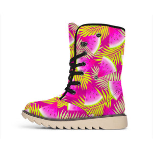 Purple Tropical Watermelon Pattern Print Winter Boots