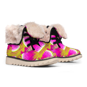 Purple Tropical Watermelon Pattern Print Winter Boots