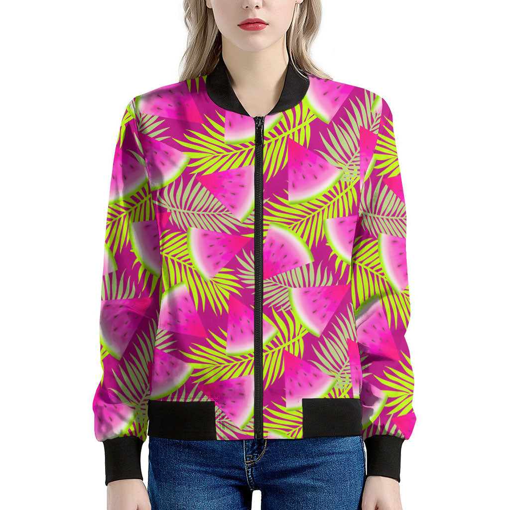 Purple Tropical Watermelon Pattern Print Women's Bomber Jacket