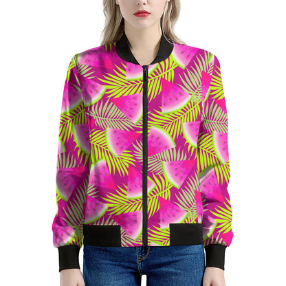 Purple Tropical Watermelon Pattern Print Women's Bomber Jacket
