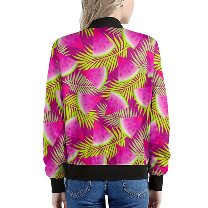 Purple Tropical Watermelon Pattern Print Women's Bomber Jacket