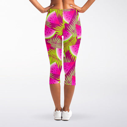 Purple Tropical Watermelon Pattern Print Women's Capri Leggings