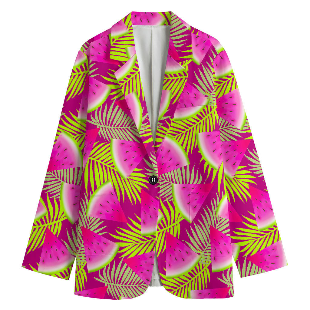 Purple Tropical Watermelon Pattern Print Women's Cotton Blazer