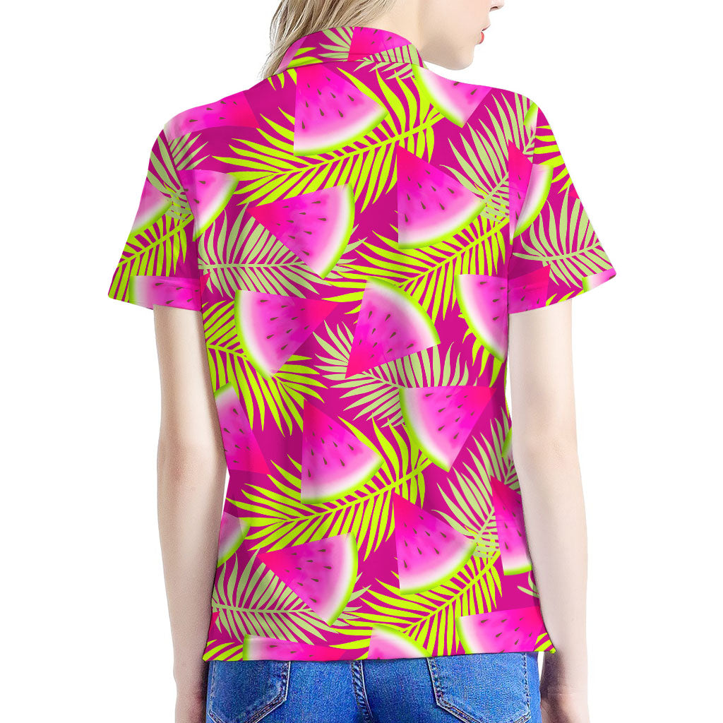 Purple Tropical Watermelon Pattern Print Women's Polo Shirt