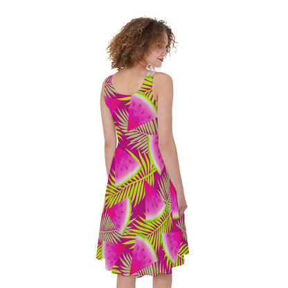 Purple Tropical Watermelon Pattern Print Women's Sleeveless Dress
