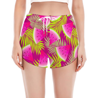 Purple Tropical Watermelon Pattern Print Women's Split Running Shorts
