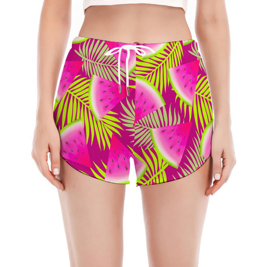 Purple Tropical Watermelon Pattern Print Women's Split Running Shorts