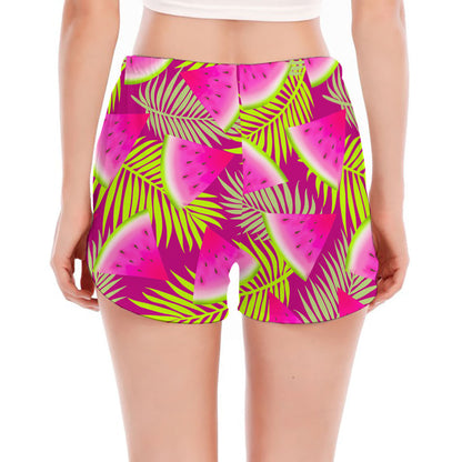Purple Tropical Watermelon Pattern Print Women's Split Running Shorts