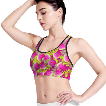 Purple Tropical Watermelon Pattern Print Women's Sports Bra