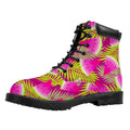 Purple Tropical Watermelon Pattern Print Padded Collar Lace Up Boots