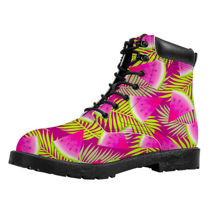 Purple Tropical Watermelon Pattern Print Work Boots